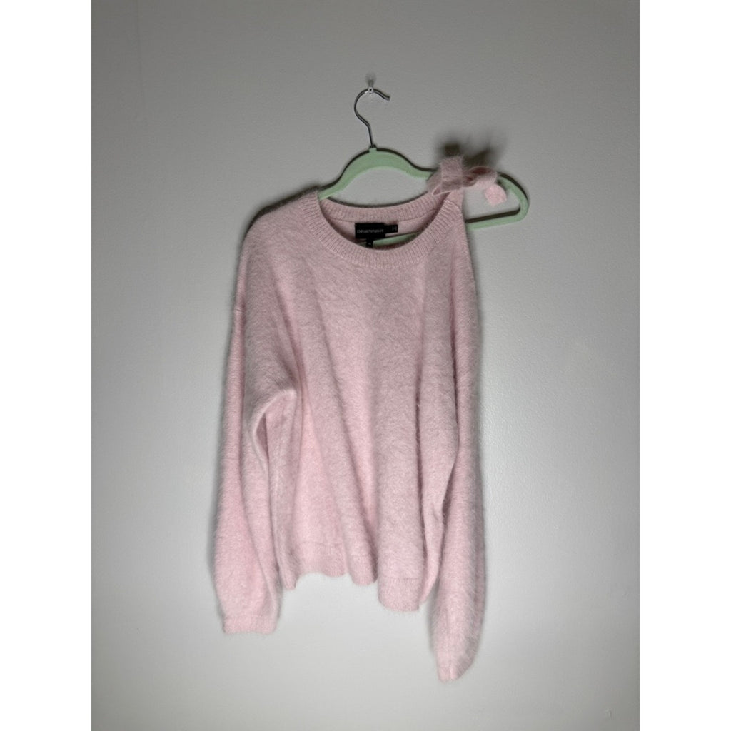 Emporio Armani Light Pink Fuzzy Crewneck Bow Shoulder Open Detail Sweater 46 / L
