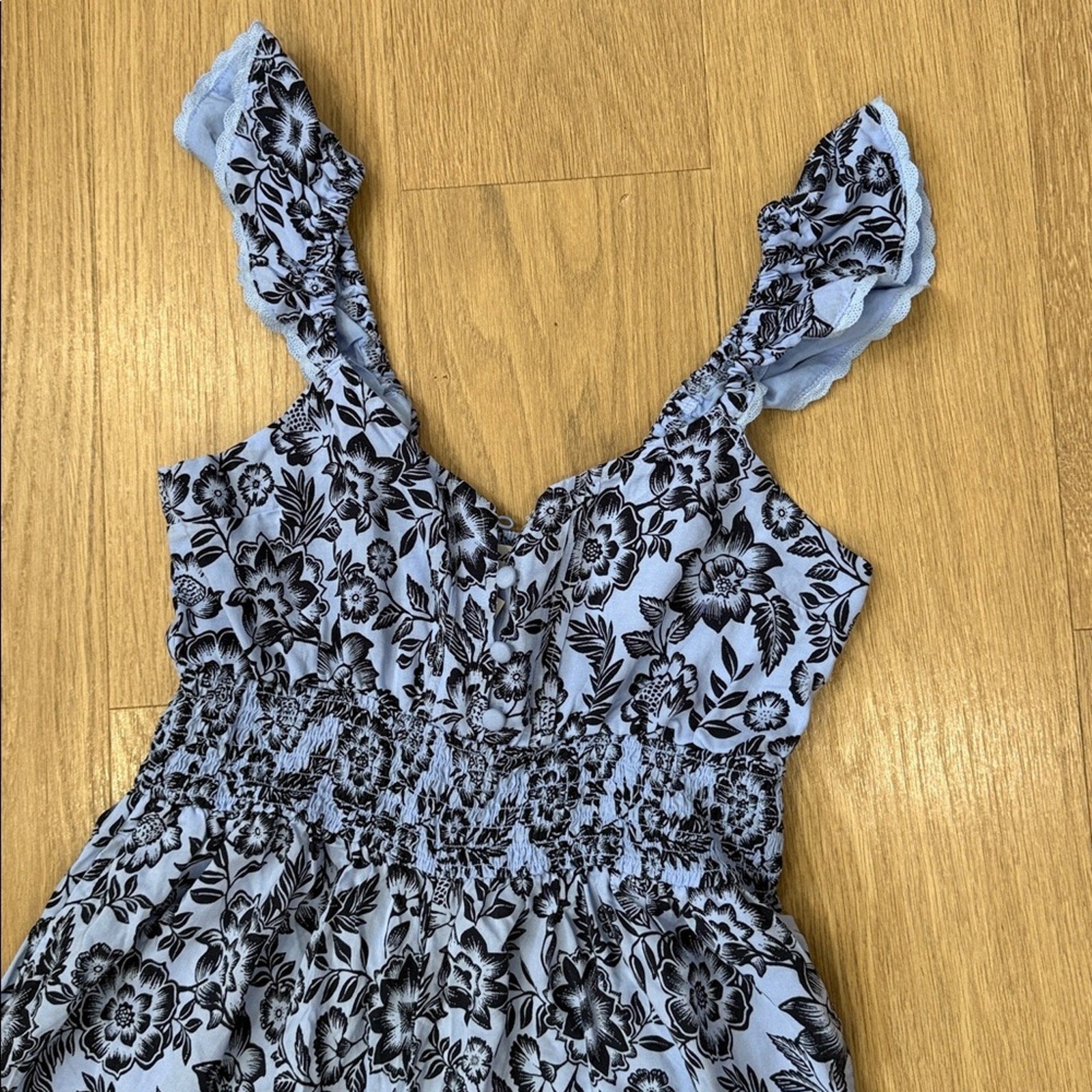 Aerie Floral Patterned Jumpsuit in Blue and Black Size XS NEW!