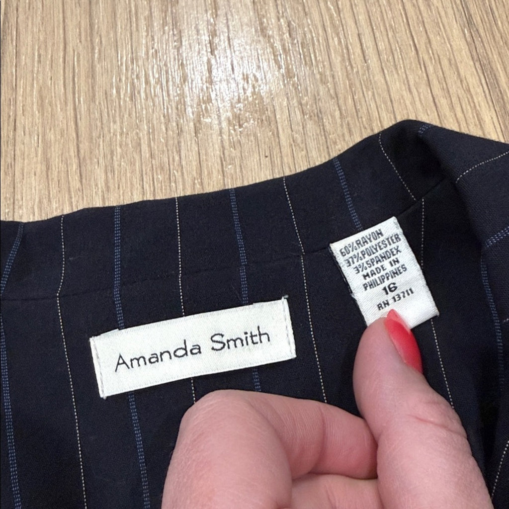 Amanda Smith Button Front Black Pinstripe Blazer Size 16