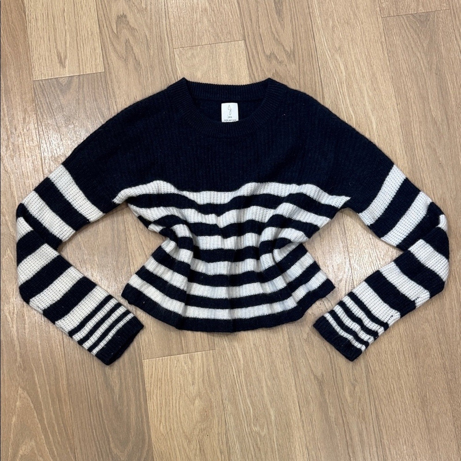 Joie Navy and White Cashmere Striped Scoop Neck Sweater Size XL