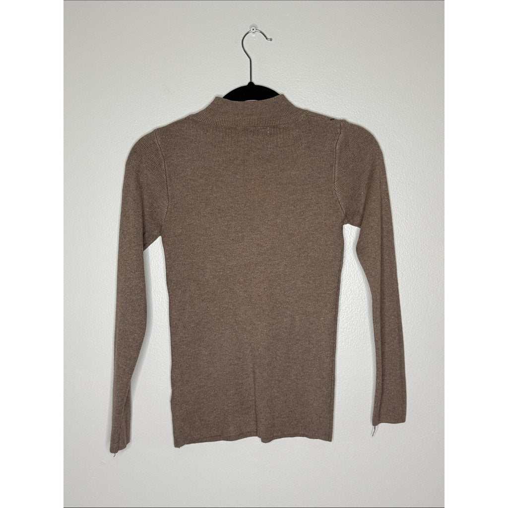 LOFT Taupe Ribbed Mock Neck Sweater Size Small