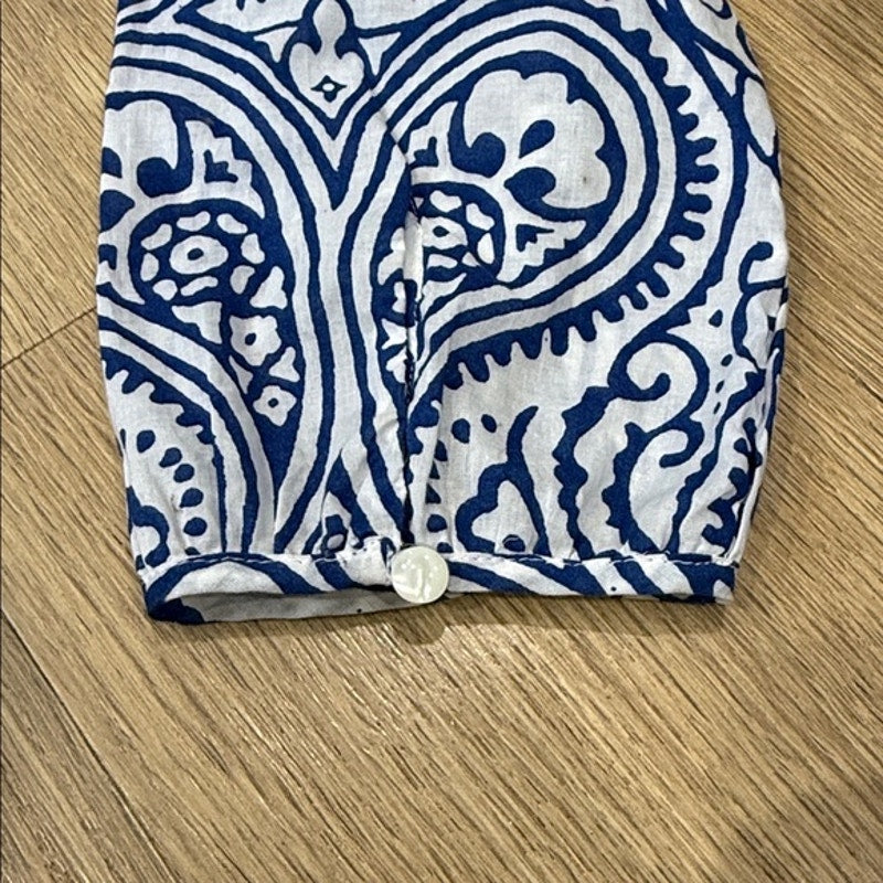 Talbots Blue and White Paisley Blouse with Yellow Beaded Placket Size Medium