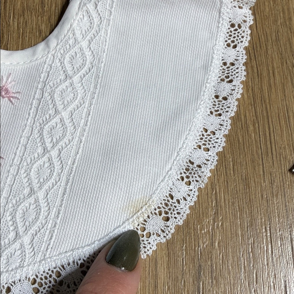 White and Pink Lace Baby Bonnet and Bib Set