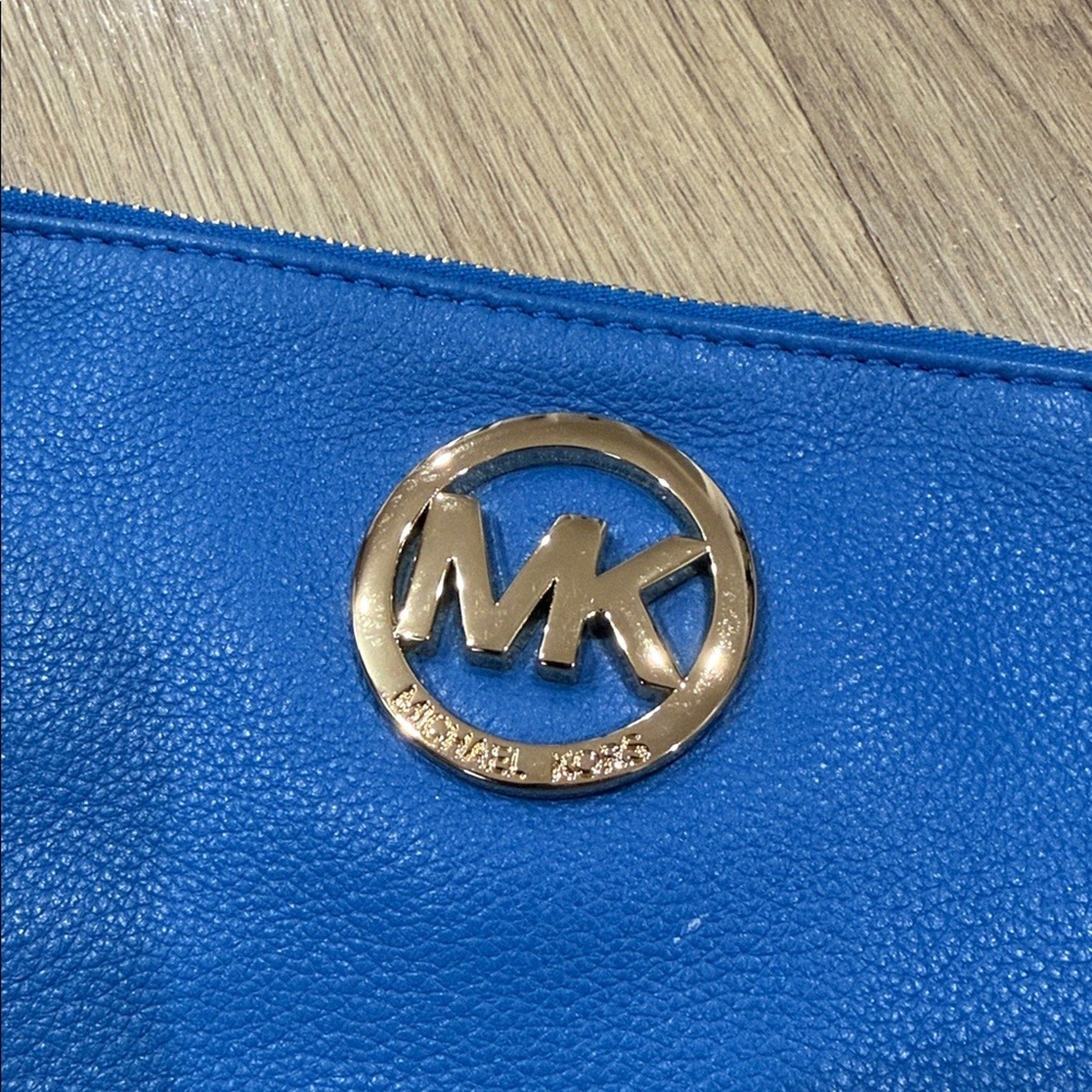 Michael Kors Royal Blue Fulton Large Zip Leather Wristlet