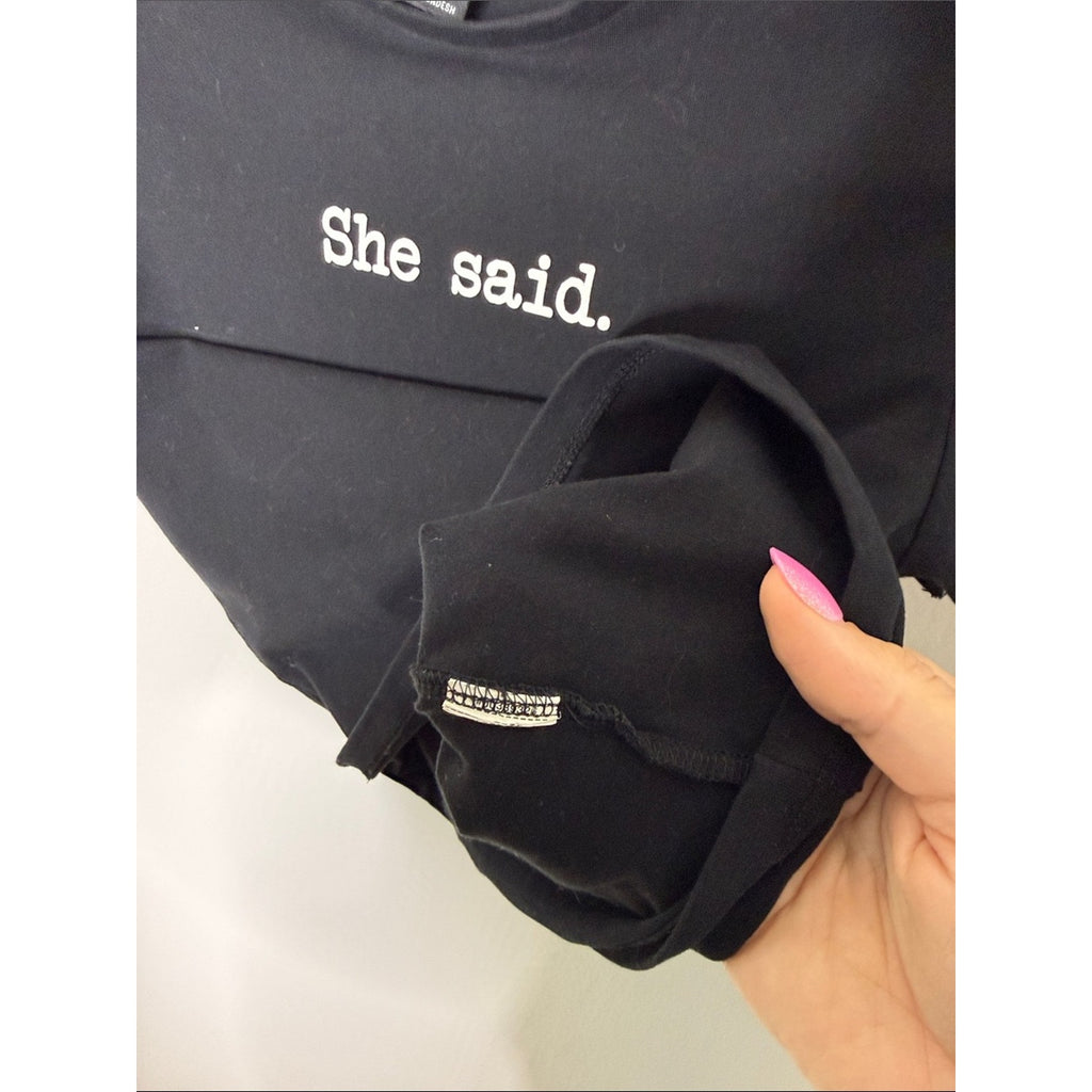 Forever 21 She Said Black Tee with White Text Cropped Medium
