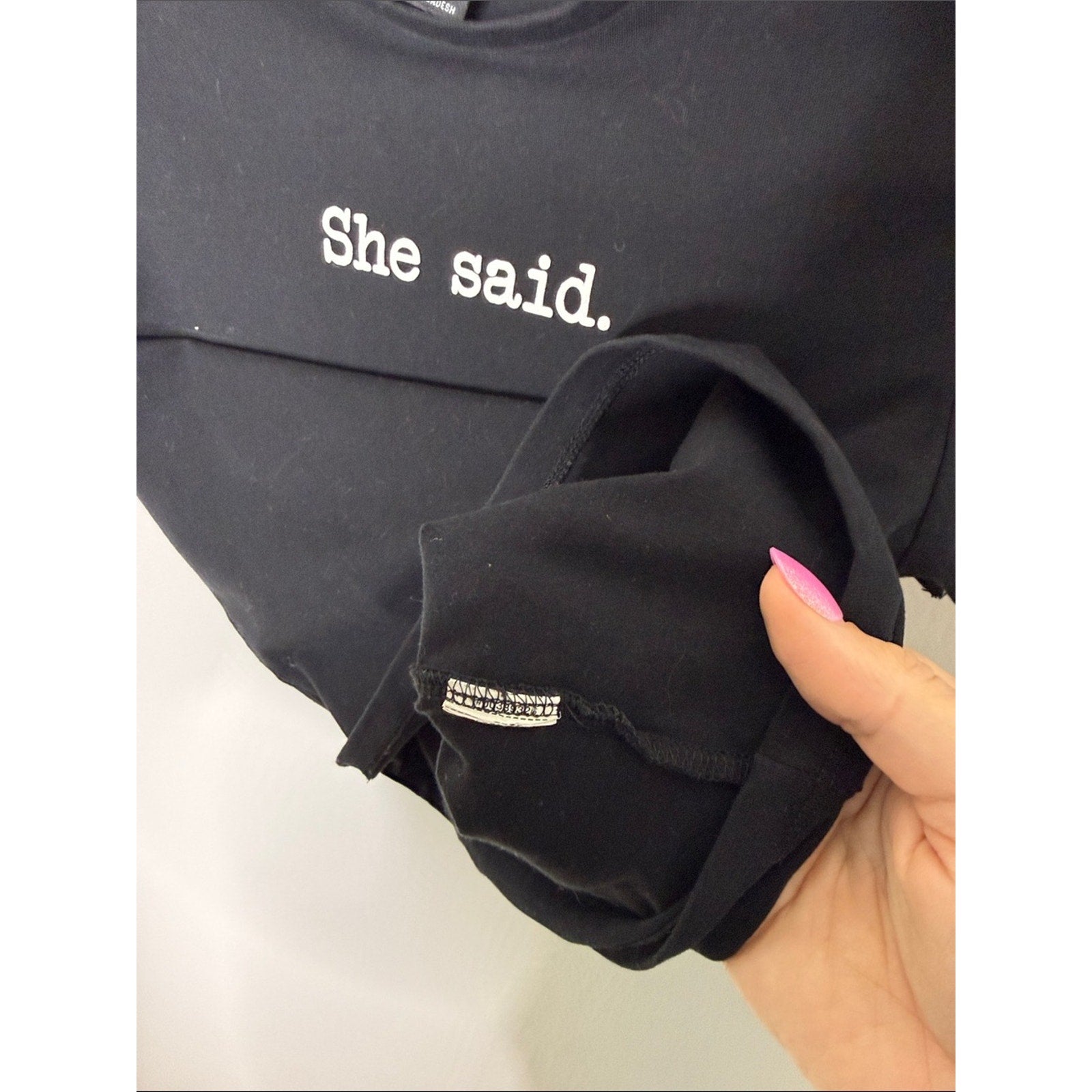 Forever 21 She Said Black Tee with White Text Cropped Medium