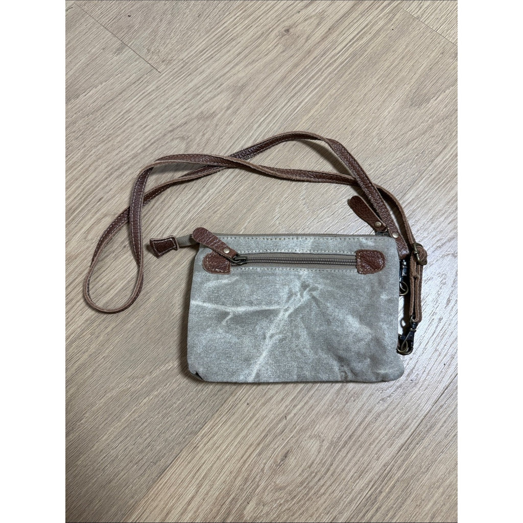 Myra Bag Canvas Crossbody Bag with Leather Strap and Hair-On Patch