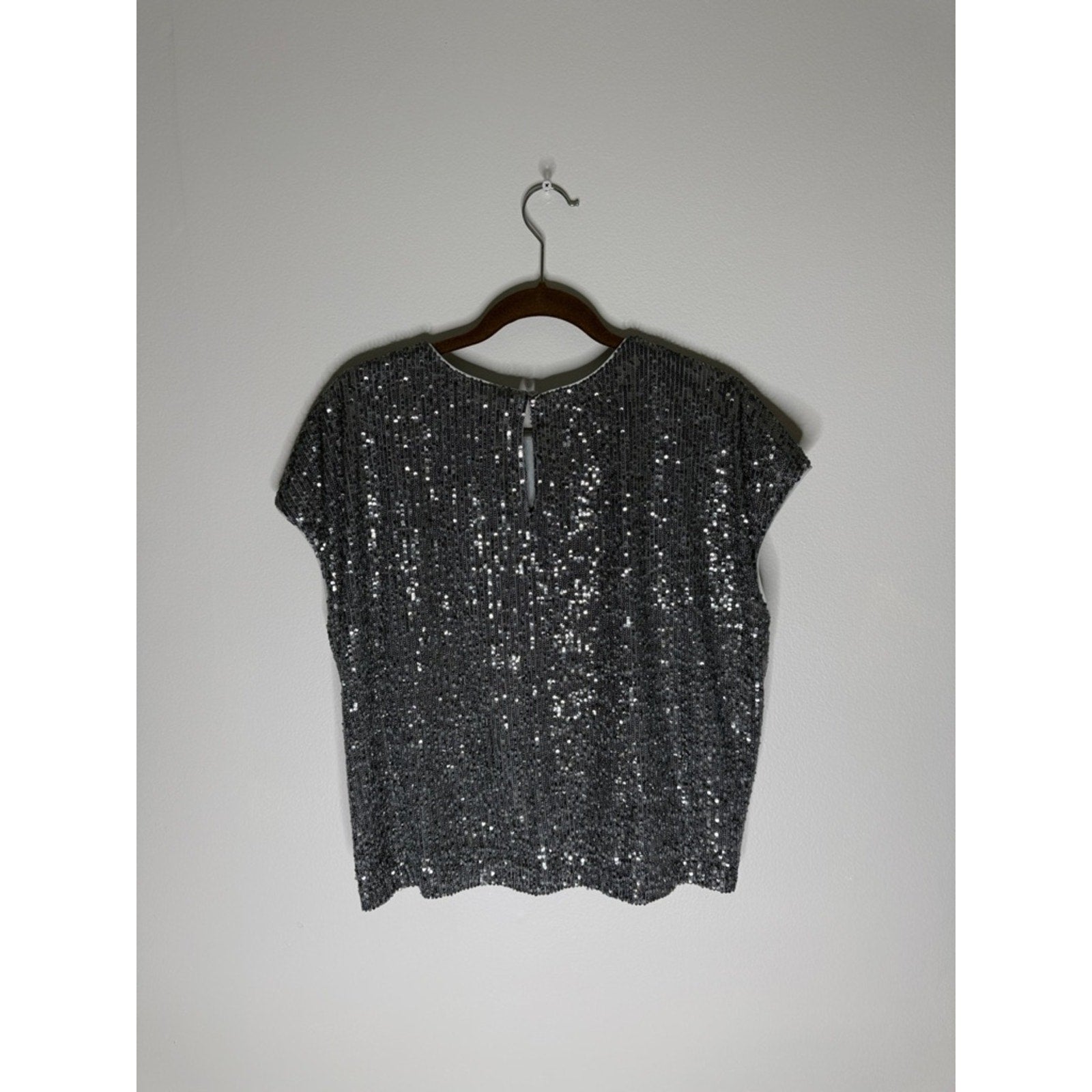 Loft Silver Sequin Cap-Sleeve Top Size Large