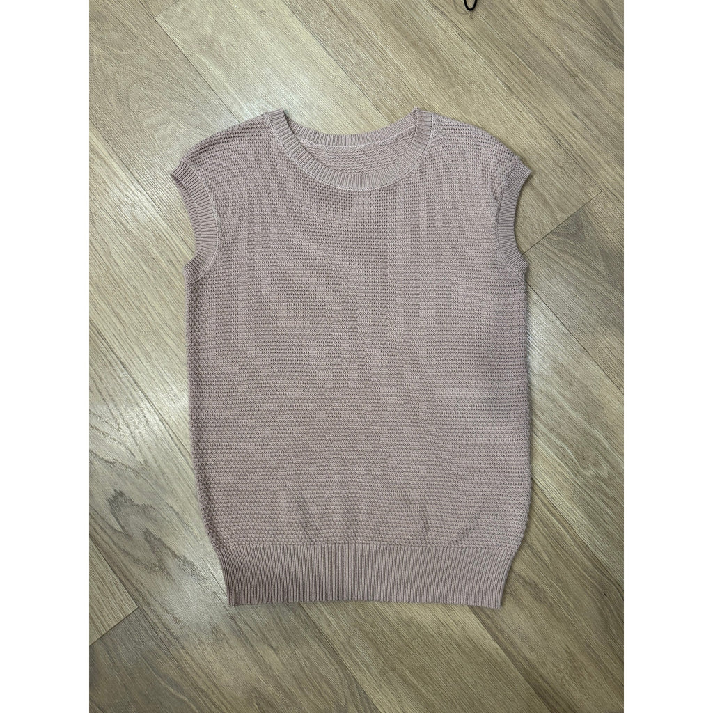 Cici Bird Tan Knit Sleeveless Crew Neck Top Size Small New!