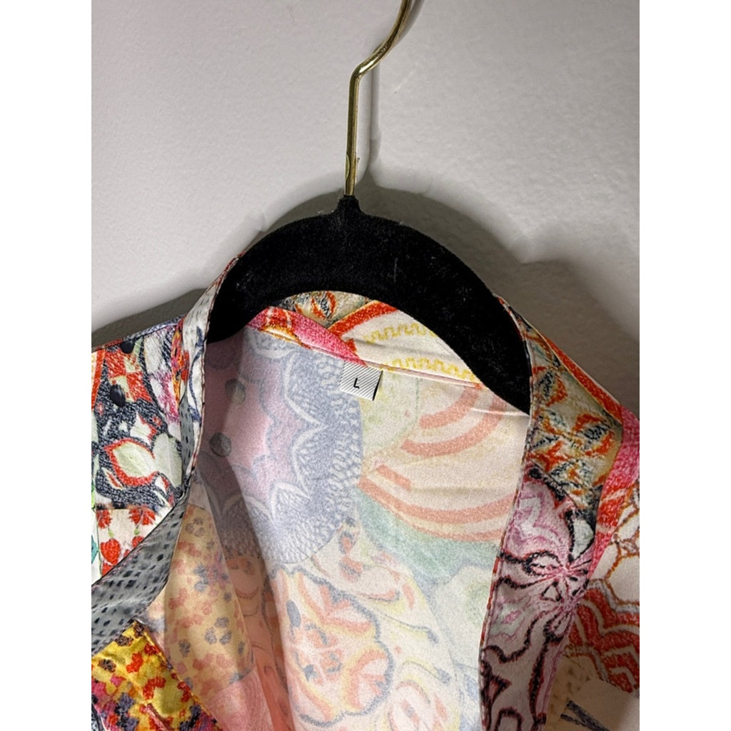 Colorful Kaleidoscope Print Button-Up Blouse Size Large